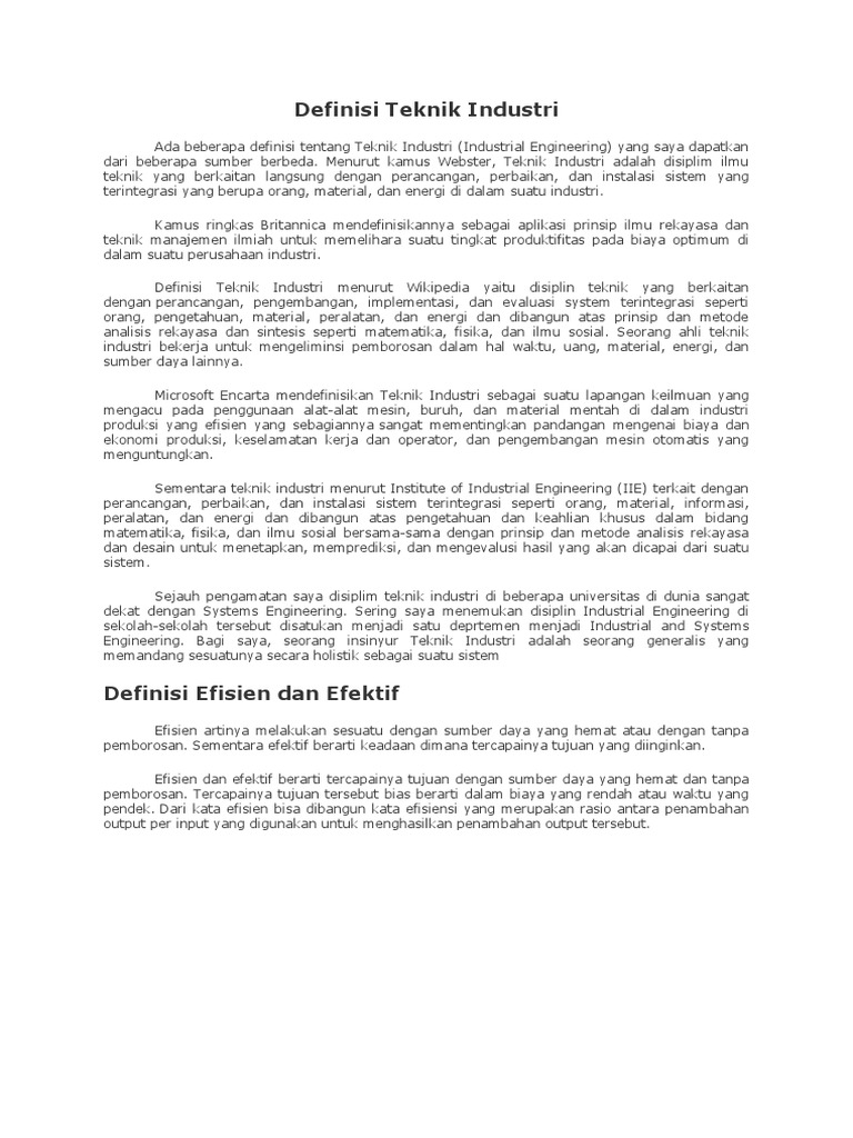 Definisi Teknik Industri
