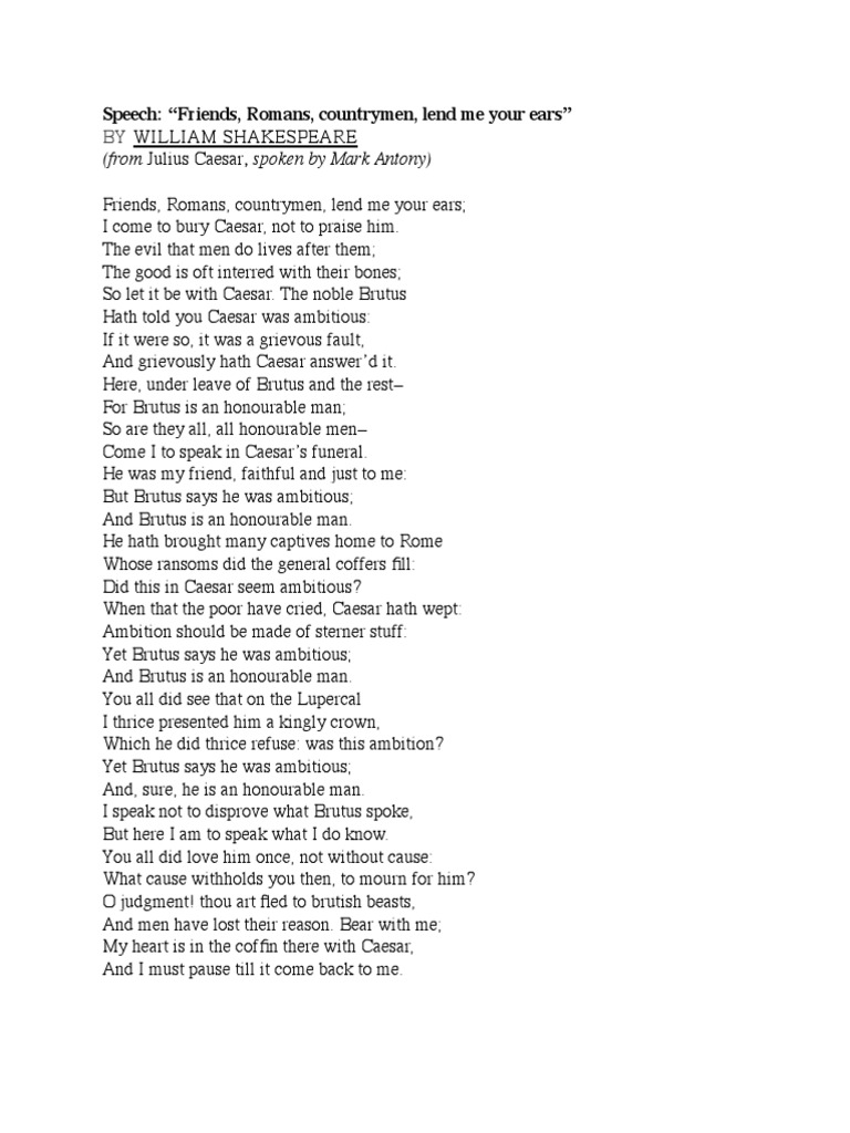 Mark Antony's Eulogy: Manipulating the Crowd Through Flattery and Deception  | PDF