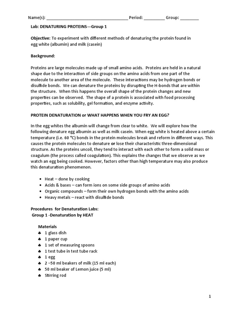 9a. Protein Denaturation Lab - Group 1 | PDF | Denaturation ...