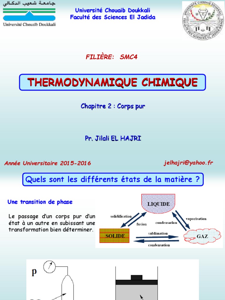 Thermodynamique des corps purs | PDF | Diagramme de phase | Pression