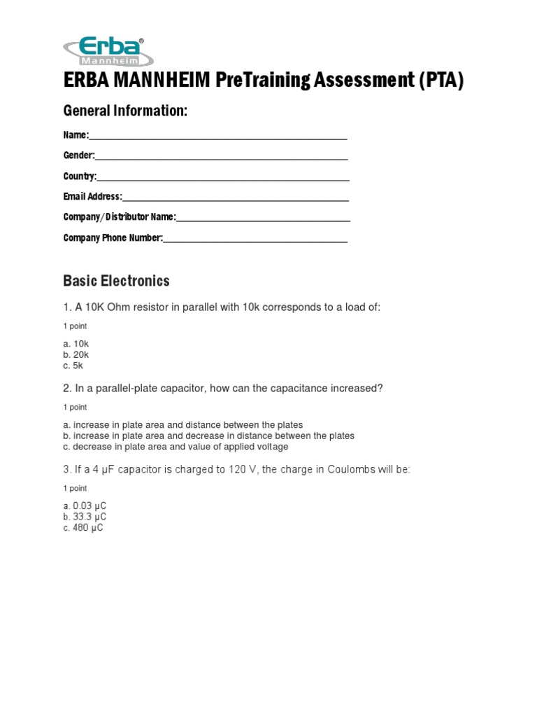 ERBA Mannheim PreTraining Assessment | PDF | Pressure Measurement ...