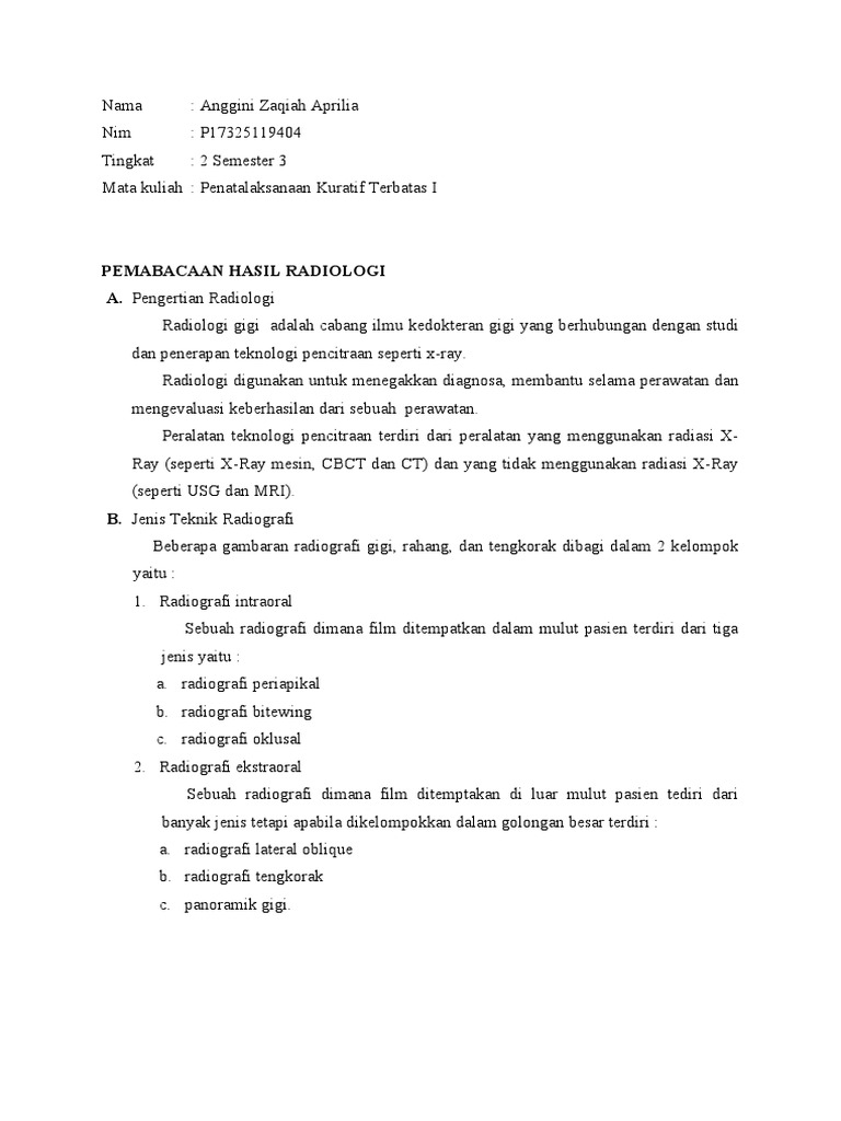 Pemahaman Radiologi Gigi dan Tekniknya | PDF