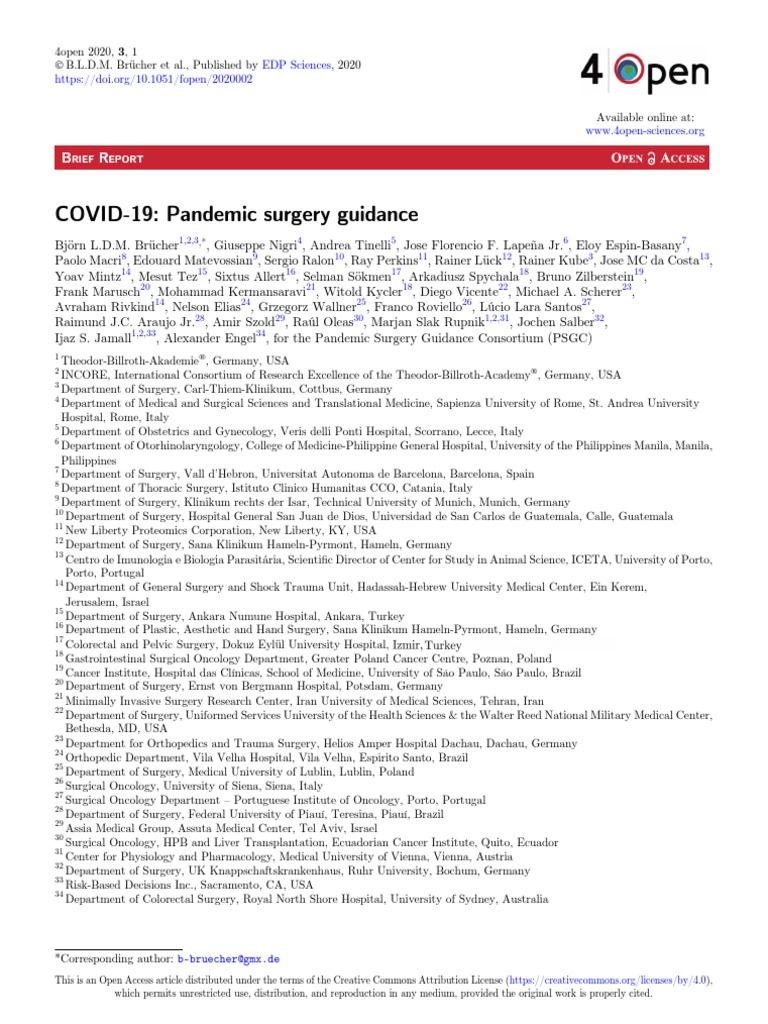 COVID-19: Pandemic Surgery Guidance | PDF | Surgery | Endoscopy