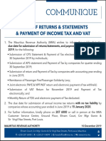 Communique: Filing of Returns & Statements & Payment of Income Tax and Vat