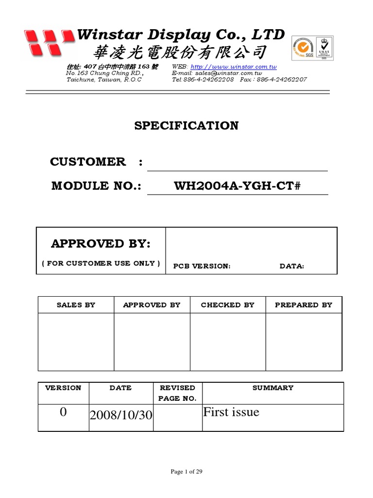 WH2004A YGH CT Winstar | PDF | Printed Circuit Board | Liquid Crystal ...