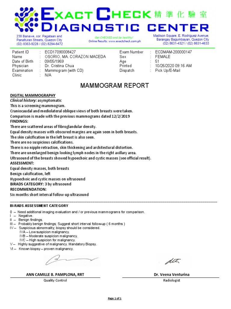Mammogram Report: Digital Mammography | PDF | Mammography | Organ (Anatomy)