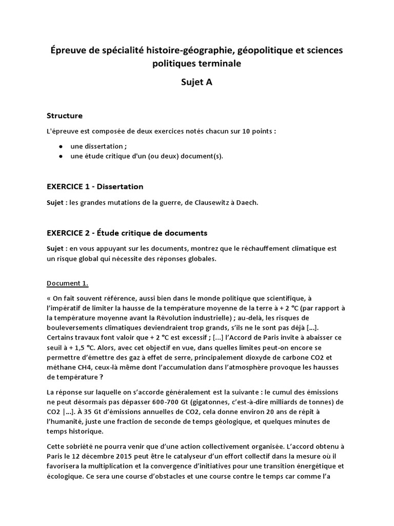 Sujet De Rédaction 3ème Et Corrigé Pdf Bac - Épreuve de Spécialité HGGSP - Sujet Et Corrigé | PDF