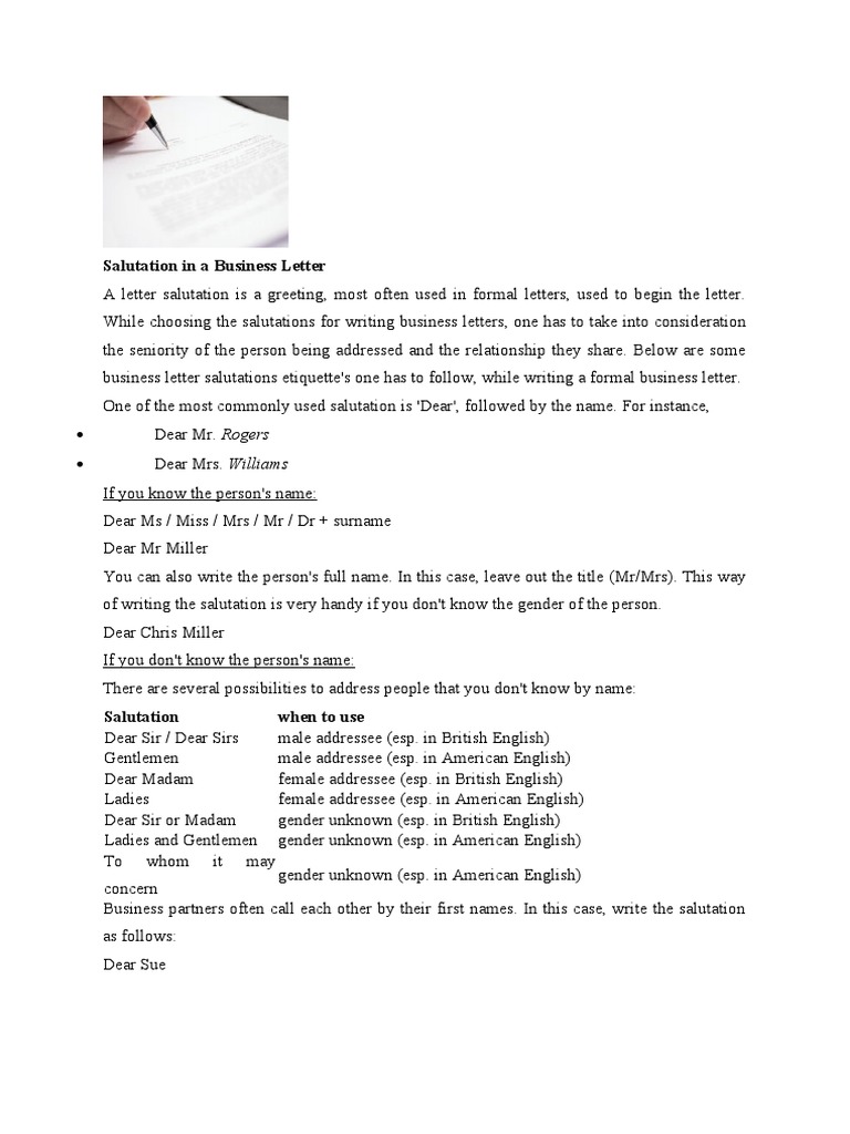 Business Letter Salutation Guide | PDF | Text | Written Communication