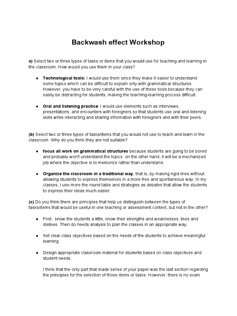 Backwash Effect in Classroom Practices | PDF