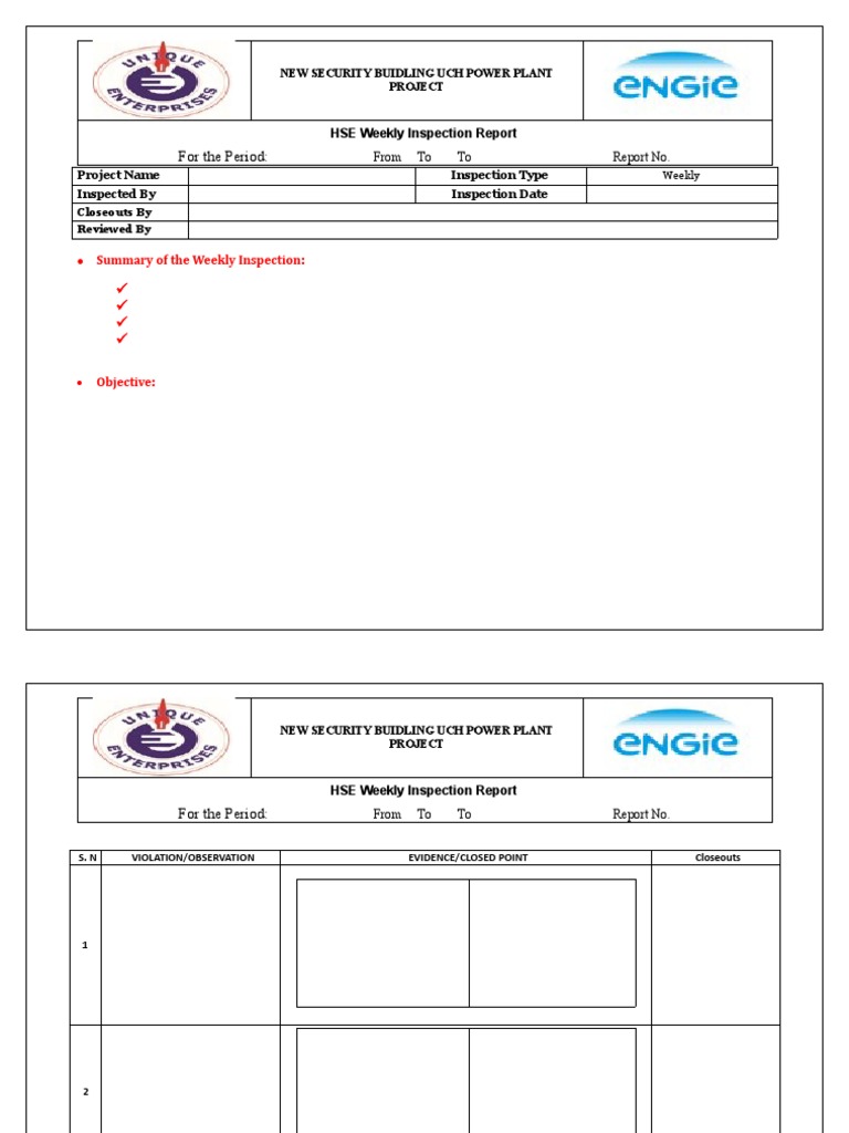 Weekly HSE Inspection Report | PDF