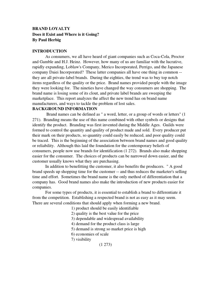 Brand Loyalty Does It Exist and Where Is It Going? by Paul Herbig | PDF ...