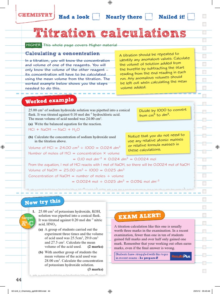 Titration Calculations Calculating A Concentration PDF Sodium