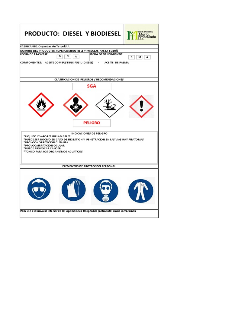 Etiqueta de Seguridad para ACPM | PDF