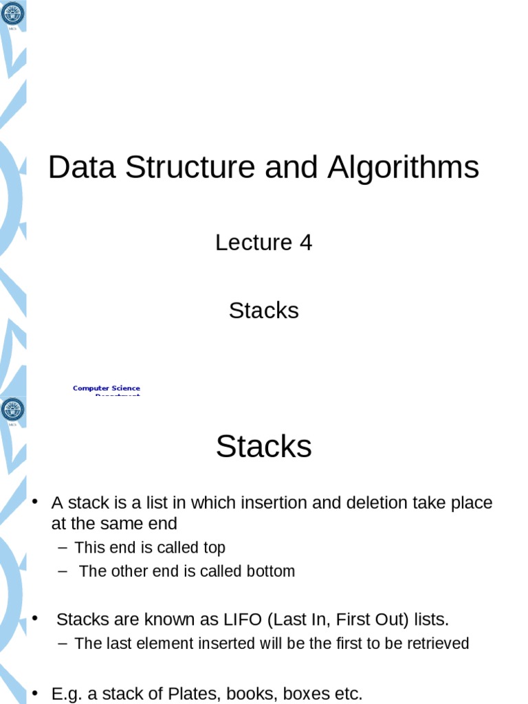 Data Structure and Algorithms: Stacks | PDF | Array Data Structure ...