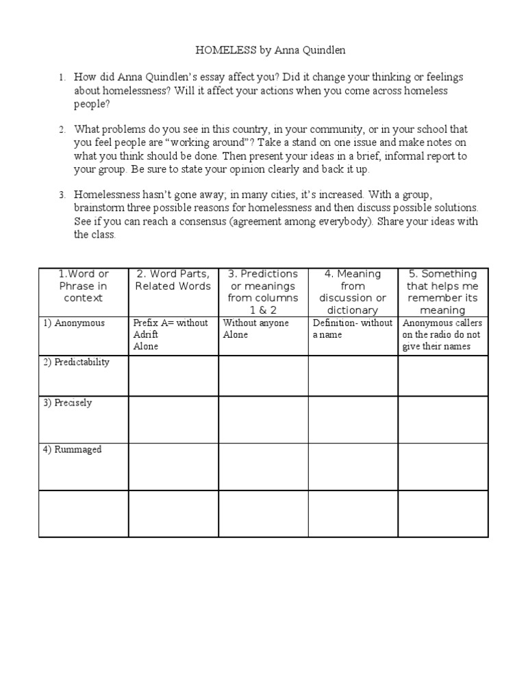 What is quindlen's thesis picture