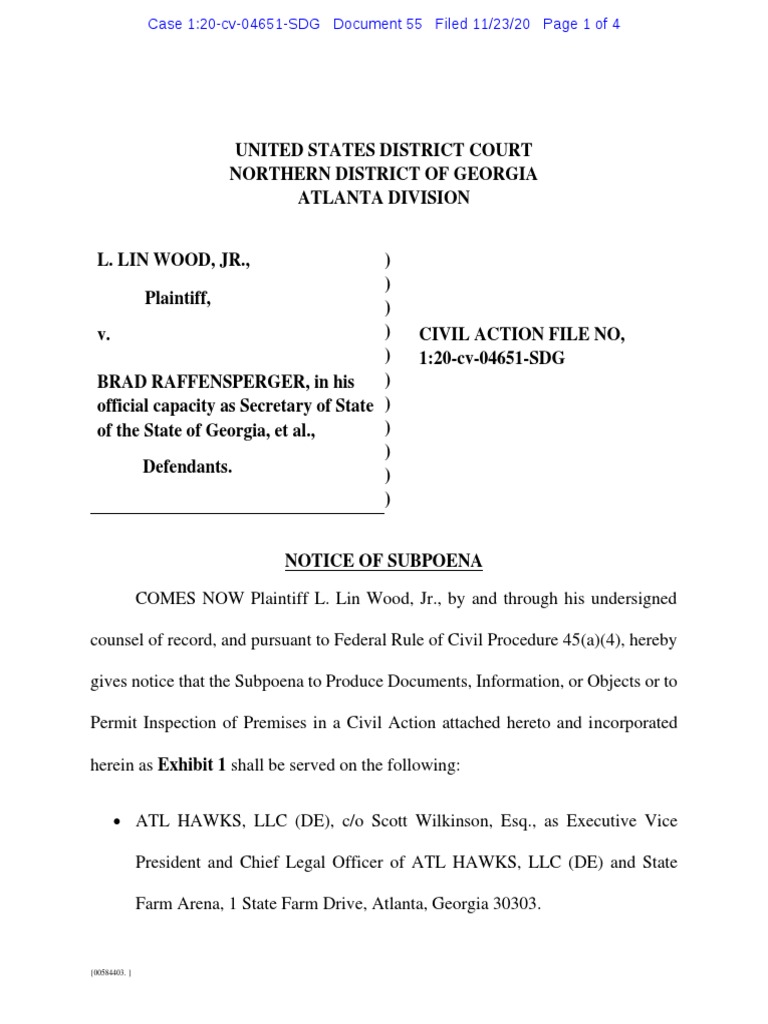 Notice Of Subpoena Pdf Subpoena Lawsuit 