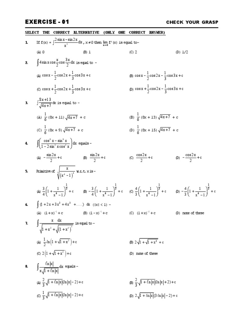 01 Indefinite Integration Pdf Pdf Integral Calculus