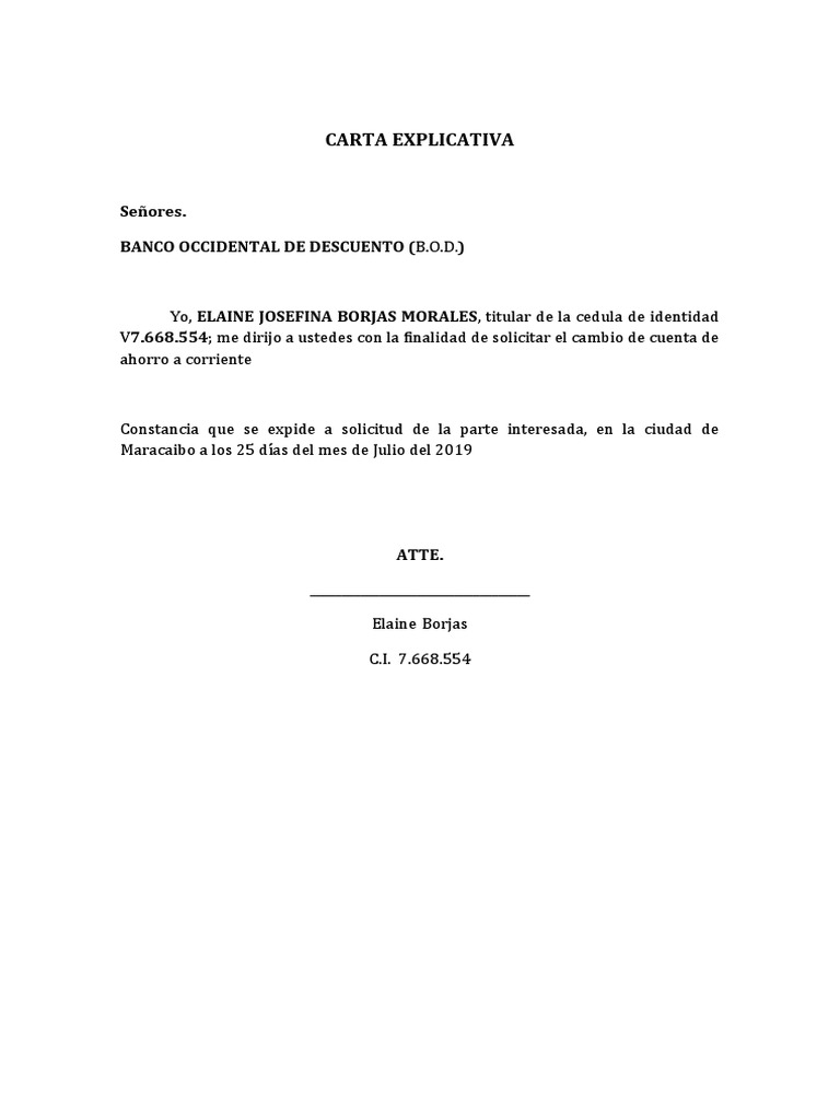 CARTA EXPLICATIVA para Banco | PDF