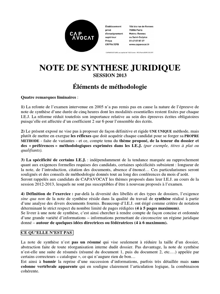 Méthodologie de la note de synthèse juridique | PDF | État | Méthode ...