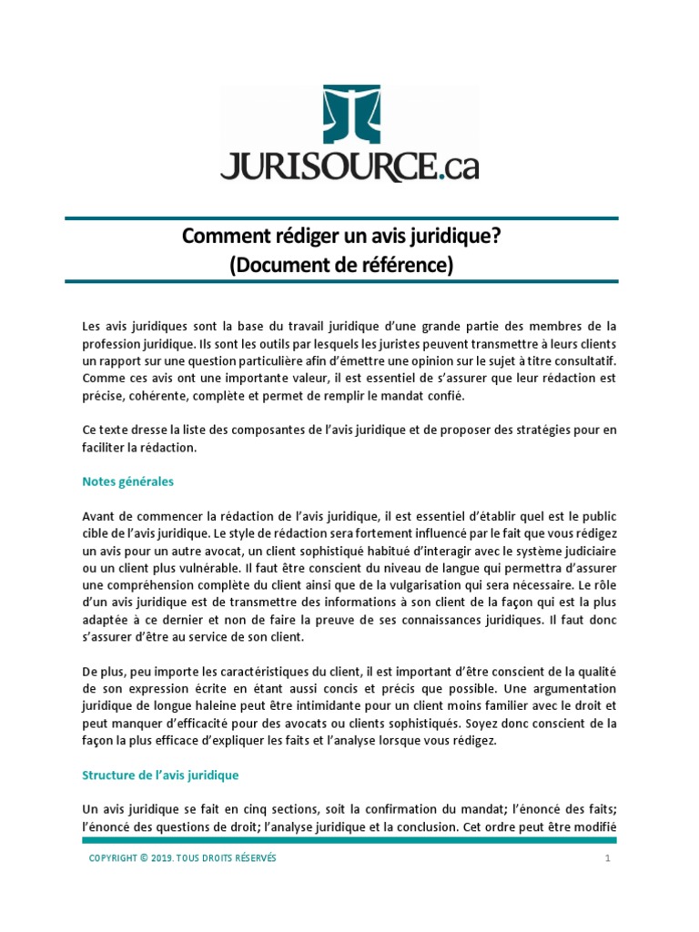 Comment Rédiger Un Avis Juridique Document de Référence | PDF | Avocat ...