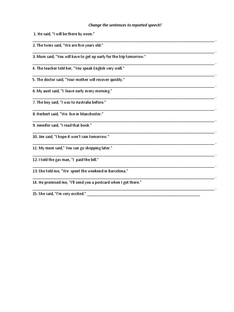 Change The Sentences To Reported Speech! | PDF | Language Arts ...