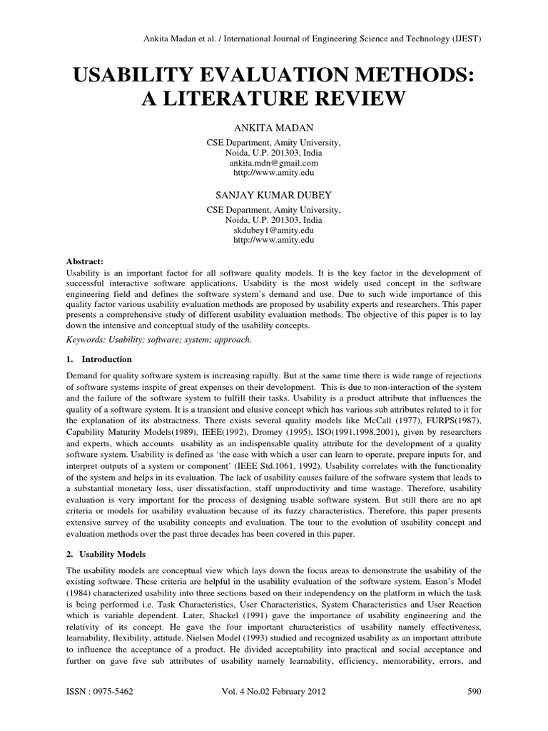 Usability Evaluation Methods: A Literature Review: Ankita Madan | PDF ...