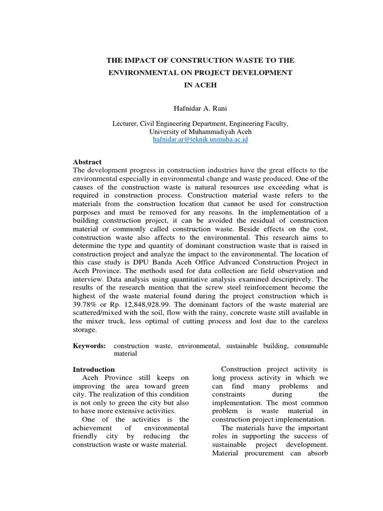 Construction Waste Impact in Aceh | PDF | Concrete | Sustainability