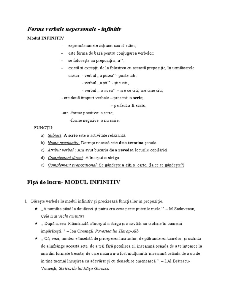 Verbul - Infinitiv | PDF