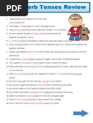 All Tenses Review With Key Educacion Ingles Quiero