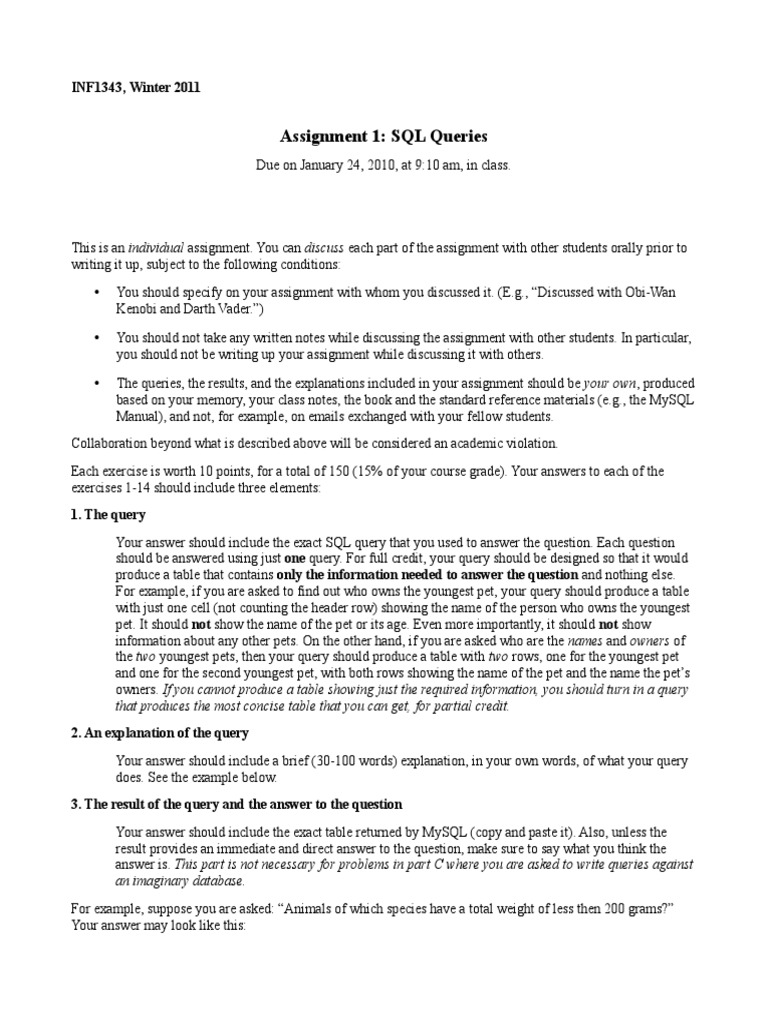 SQL Queries Assignment INF1343 | PDF | Table (Database) | Databases