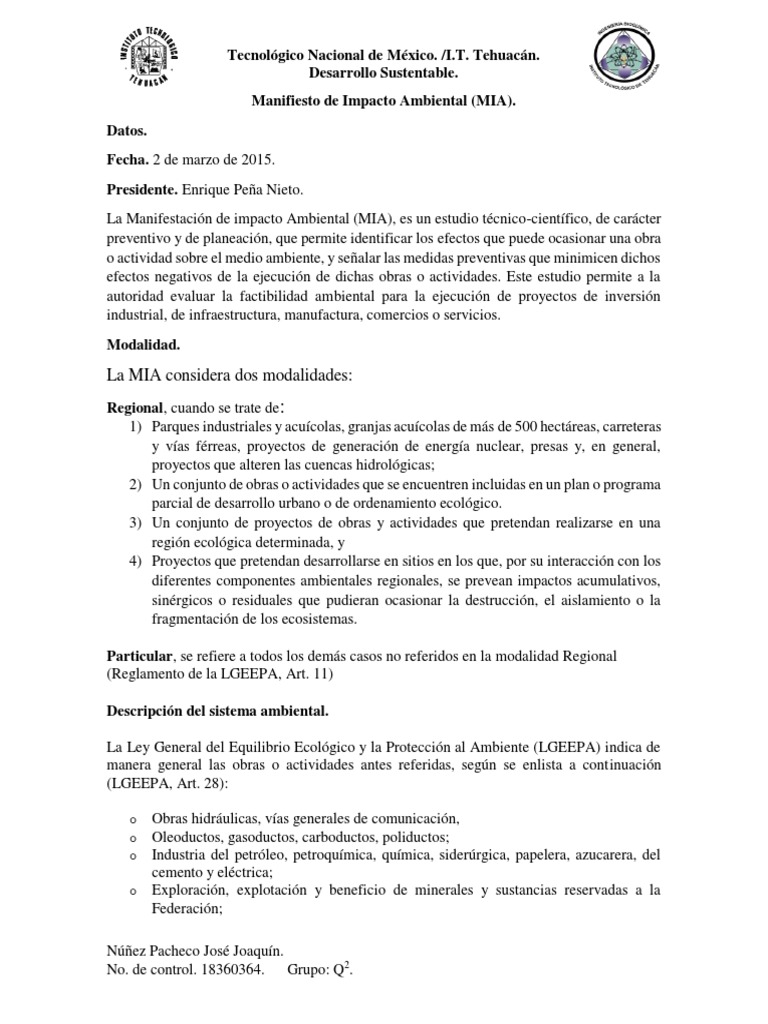 Manifiesto de Impacto Ambiental | PDF | Entorno natural | Ciencias ...