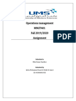 Operations Management MNGT401 Fall 2019/2020 Assignment: Submitted To Nitin Kumar Upadhye