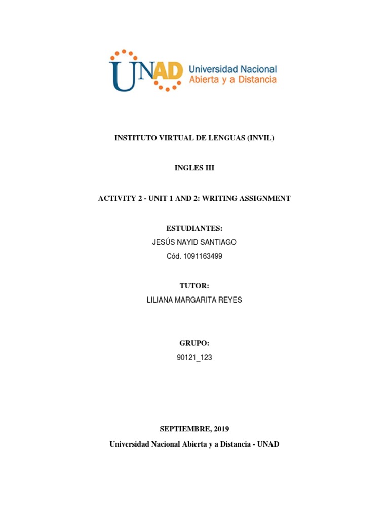 UNAD English III Writing Assignment | PDF | Cognition | Behavior ...