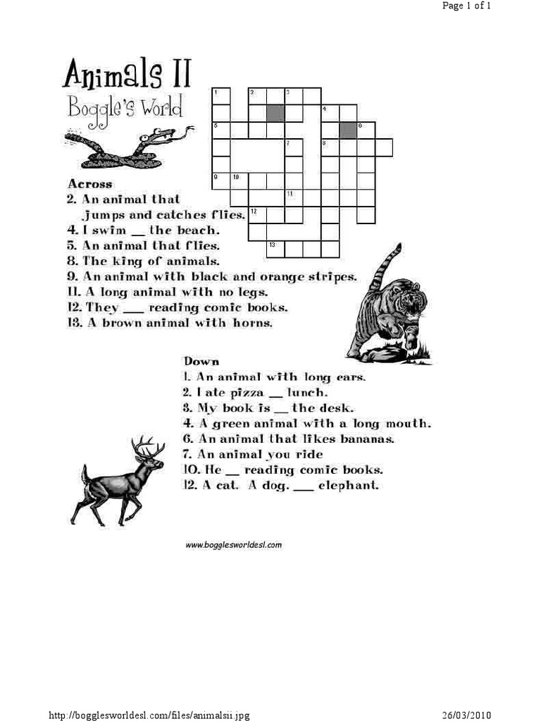 Animal Crossword Pdf Pdf