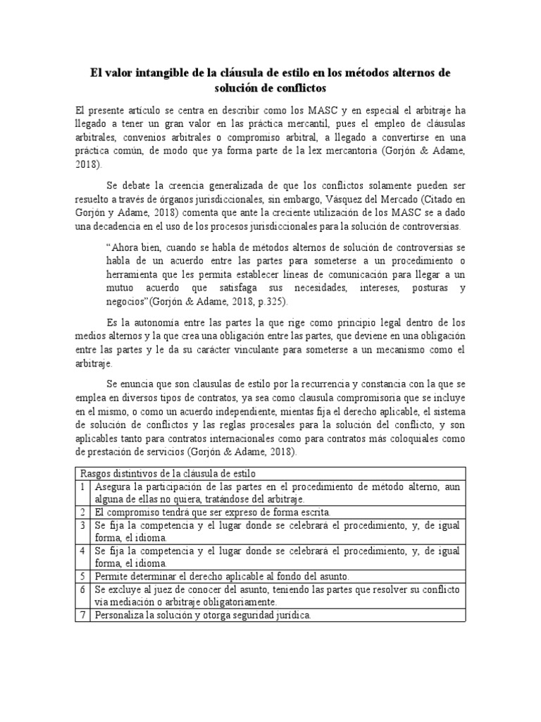 Resumen El Valor Intangible de La Cláusula de Estilo en Los Métodos