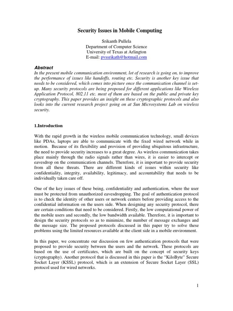 Security Issues in Mobile Computing | PDF