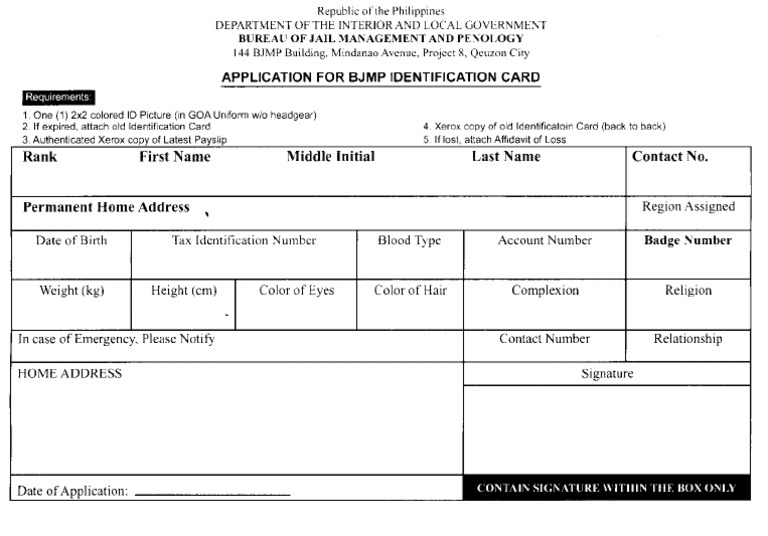 BJMP Id Application For Id (Active) PDF | PDF