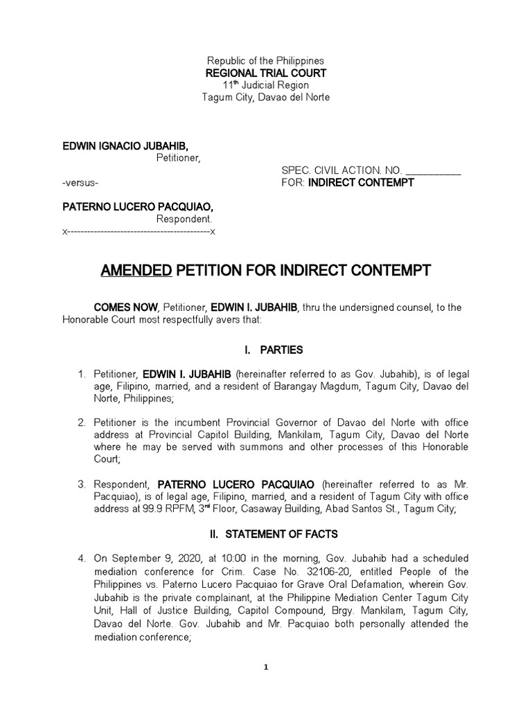 Amended Petition For Indirect Contempt | Download Free PDF | Contempt ...