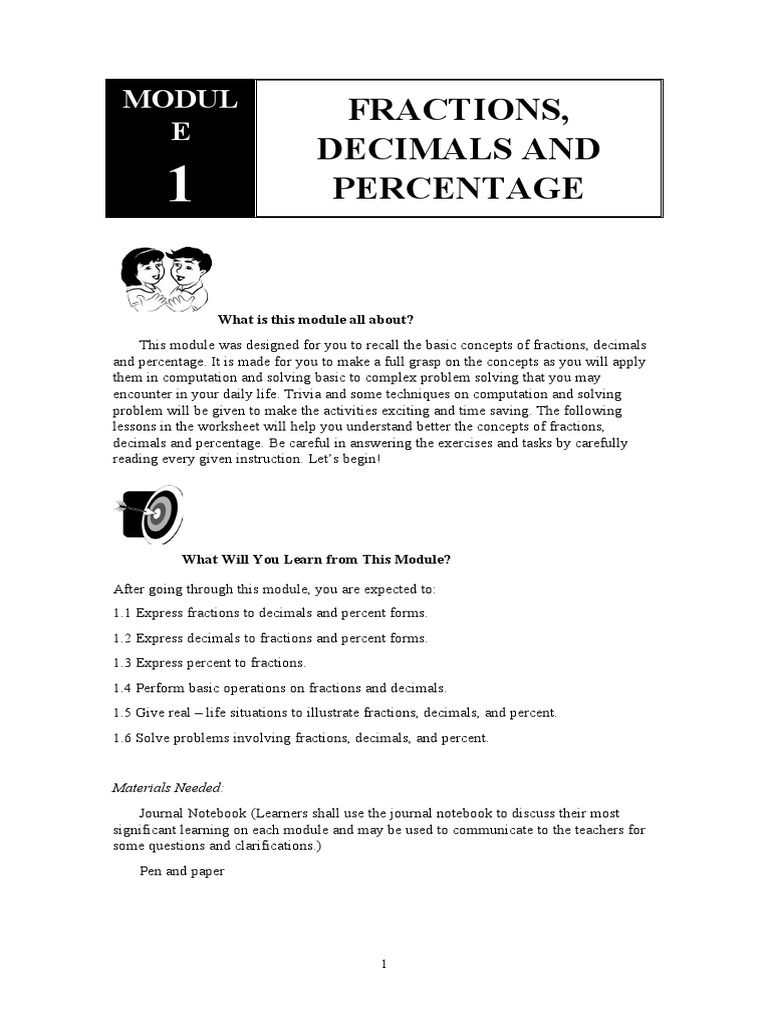 MODULE 1 - Fractions, Decimals and Percentages-BUSMATH | PDF | Fraction ...