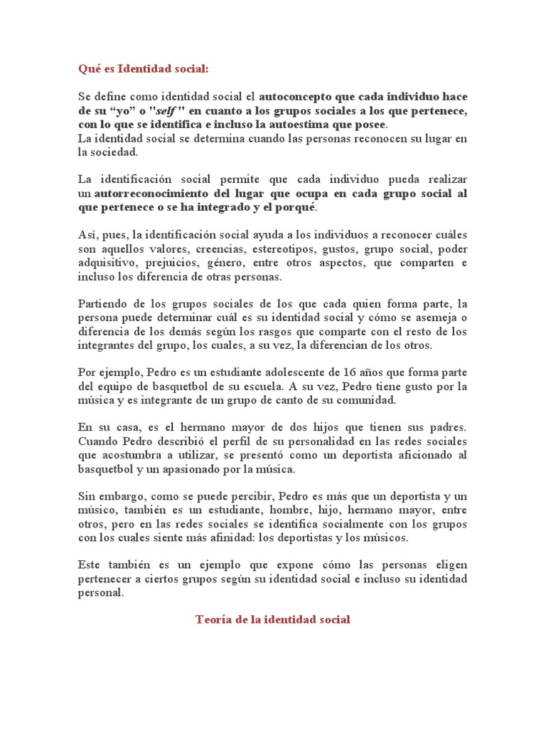 Definición y Teoría de la Identidad Social | PDF