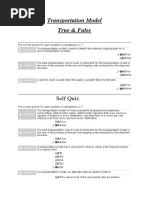 Transportation Model True & False: Self Quiz