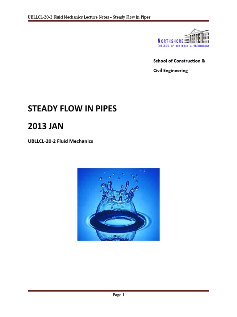 Steady Flow Analysis in Pipes | PDF | Reynolds Number | Fluid Dynamics