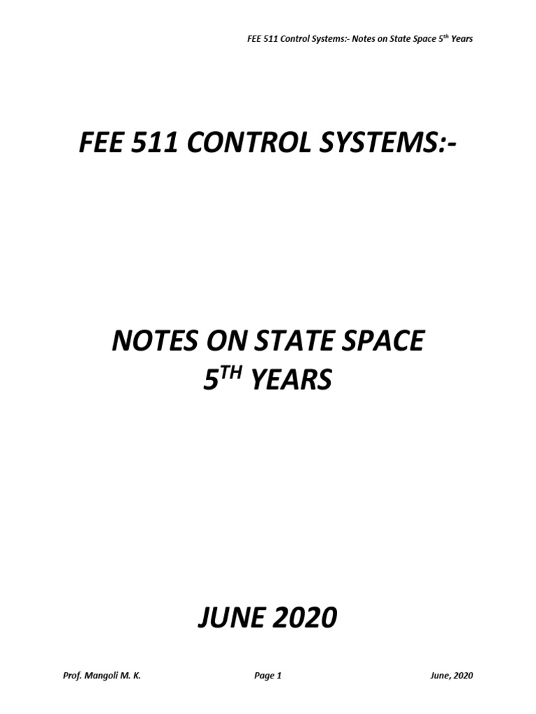 State Space Control System Notes | PDF | Control Theory | Control System