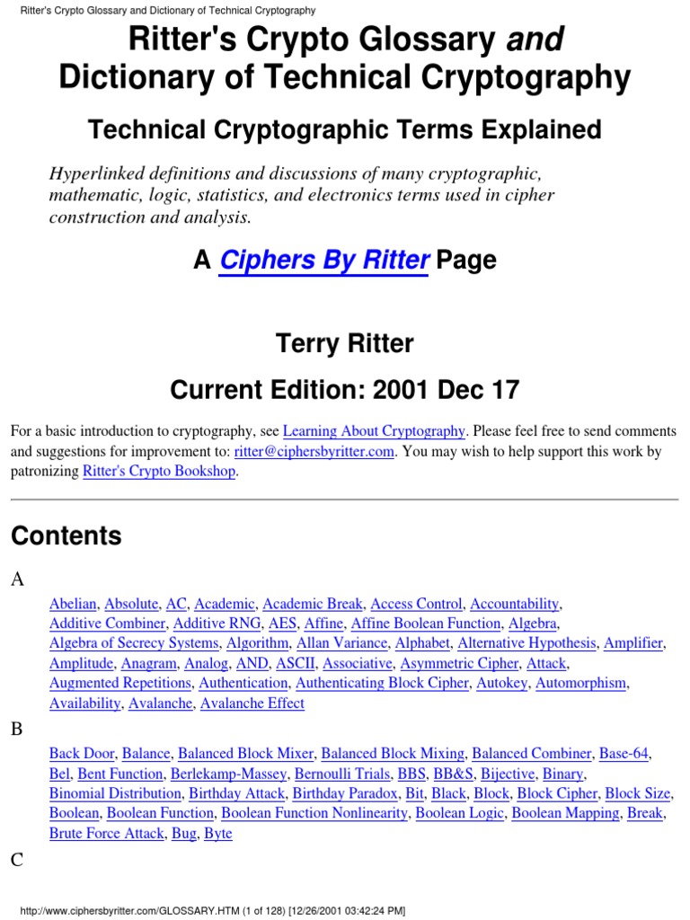 Ritters Crypto Glossary | PDF | Cryptanalysis | Cryptography