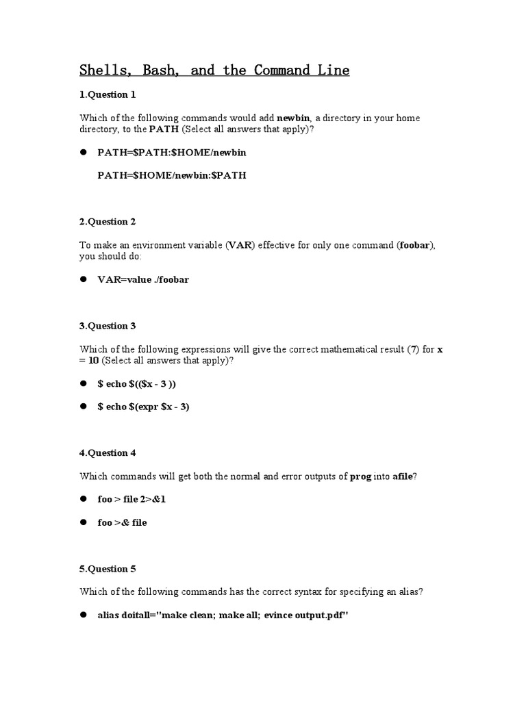 Command Line Basics Quiz | PDF