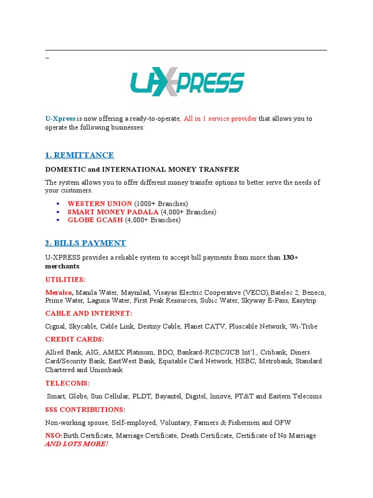 U-Xpress All-in-One Franchise Services | PDF | Courier | Debit Card