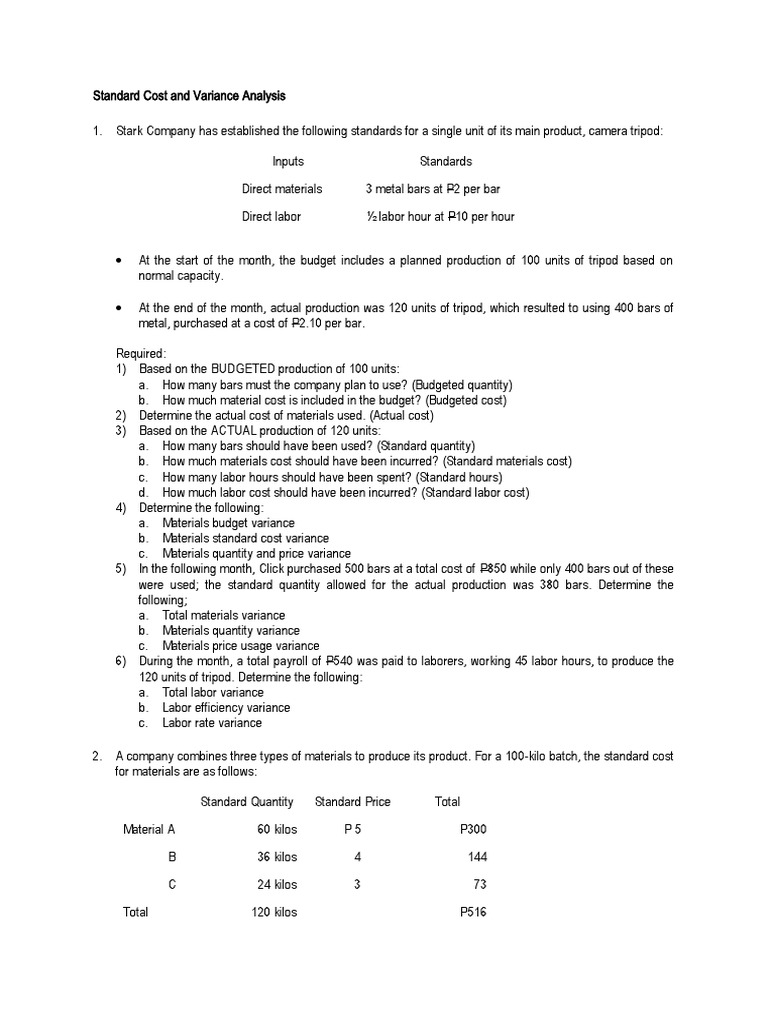MAS 1 - Standard Cost and Variance Analysis | PDF | Cost | Business ...