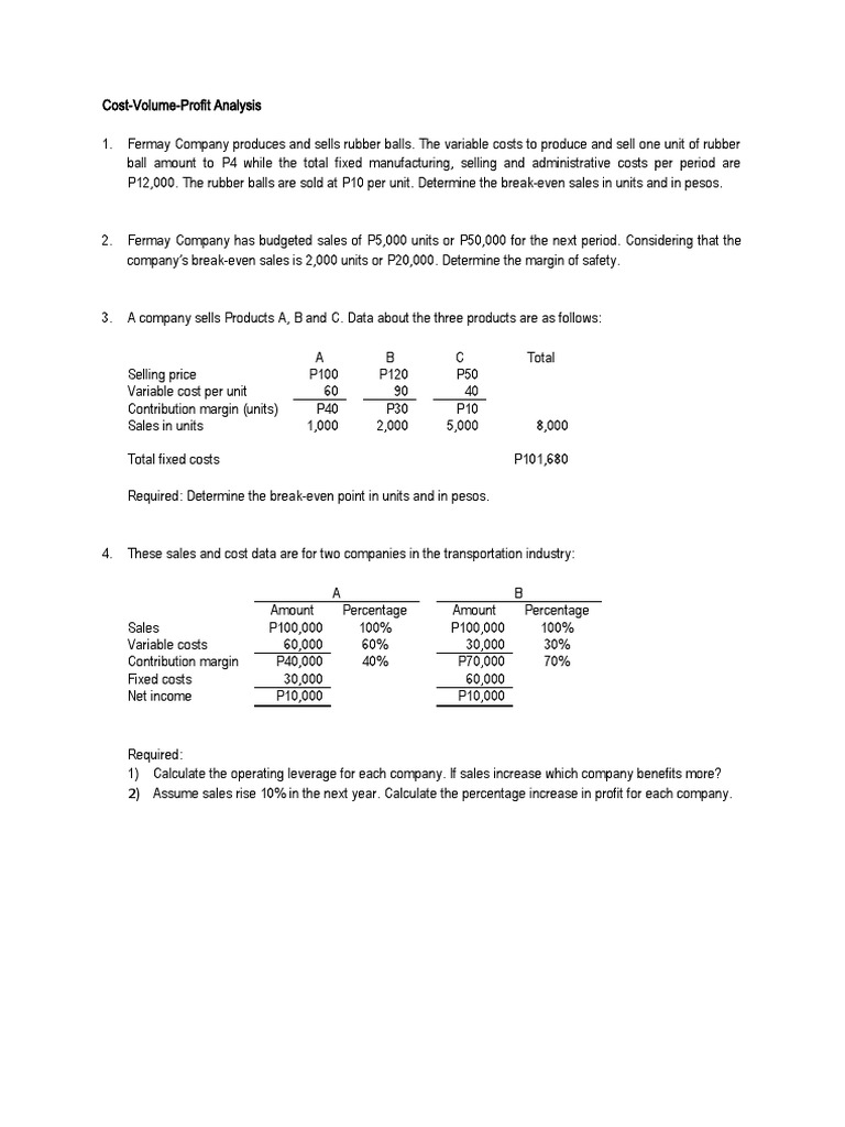 MAS 1 - CVP Analysis | PDF | Business | Finance & Money Management