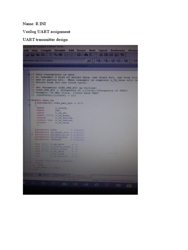 Verilog UART Design and Testing Guide | PDF