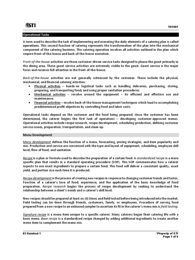 Catering Operations and Menu Development | PDF | Foods | Inventory